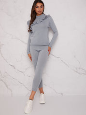 Two-Piece Ruffle Detail Loungewear Set in Blue