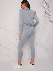 Two-Piece Ruffle Detail Loungewear Set in Blue
