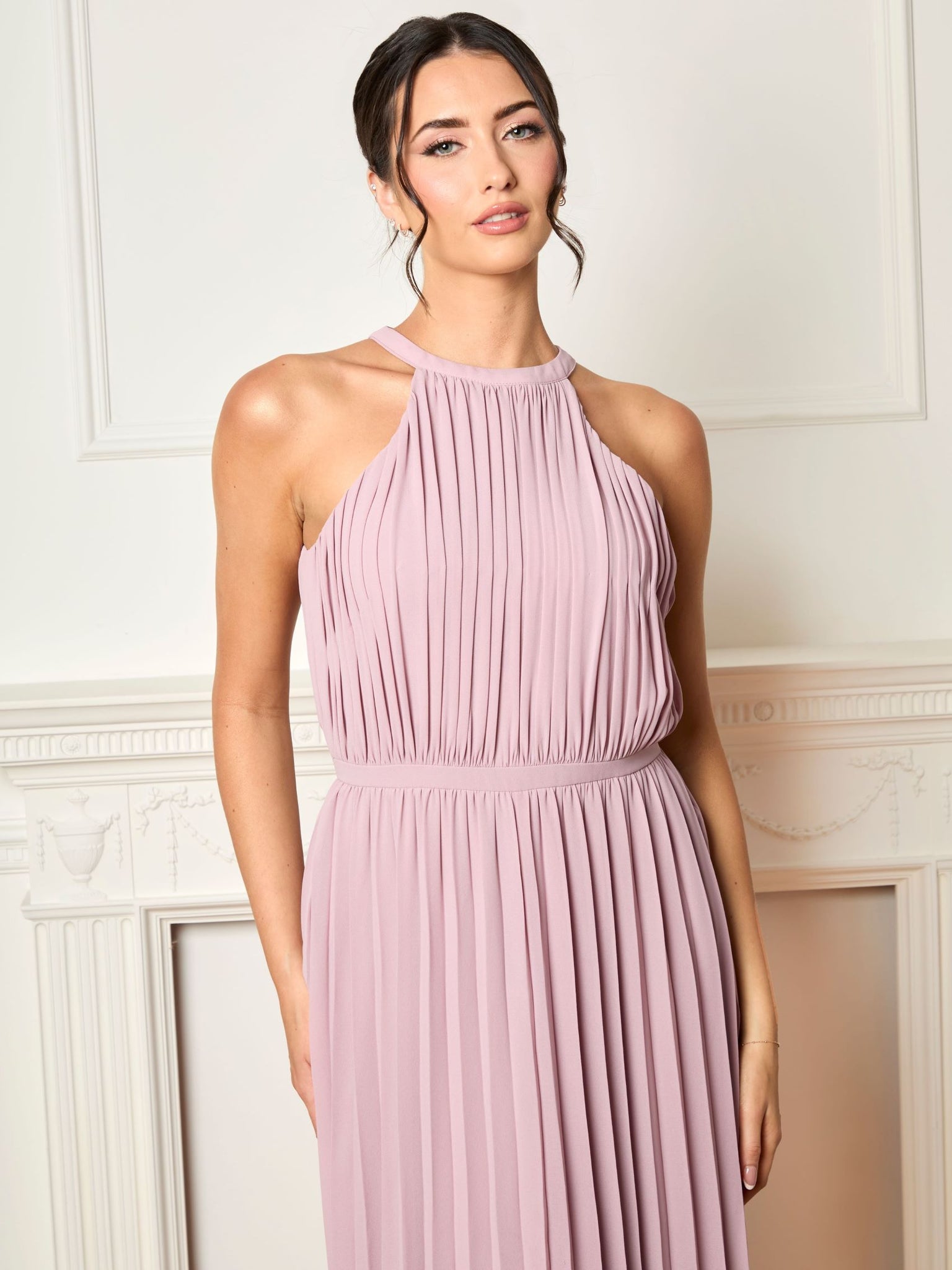 Petite Pleated Chiffon Maxi Dress in Blush Pink Petite Pleated Chiffon Maxi Dress in Blush Pink