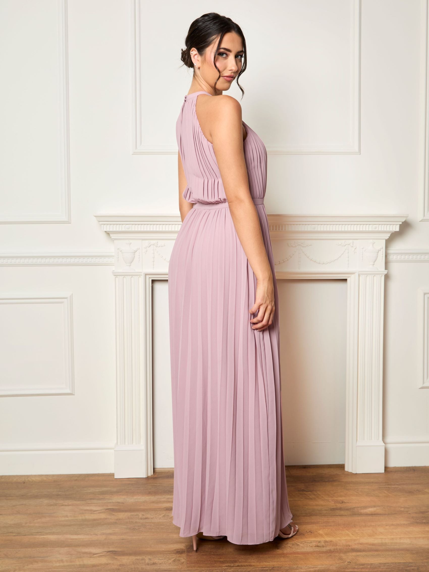 Petite Pleated Chiffon Maxi Dress in Blush Pink