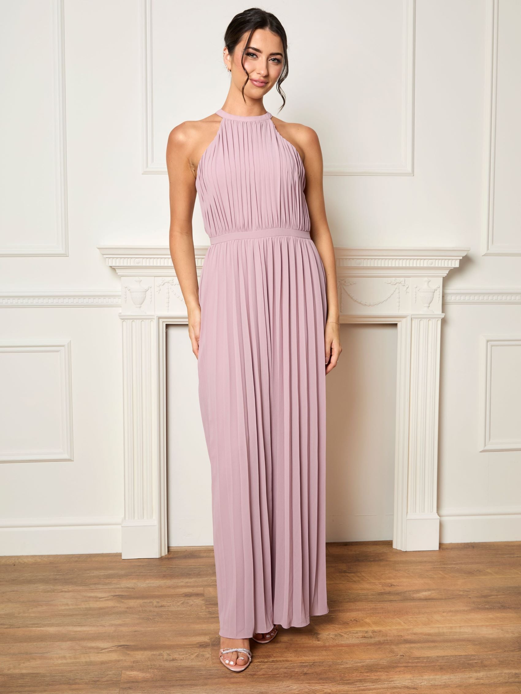 Petite Pleated Chiffon Maxi Dress in Blush Pink