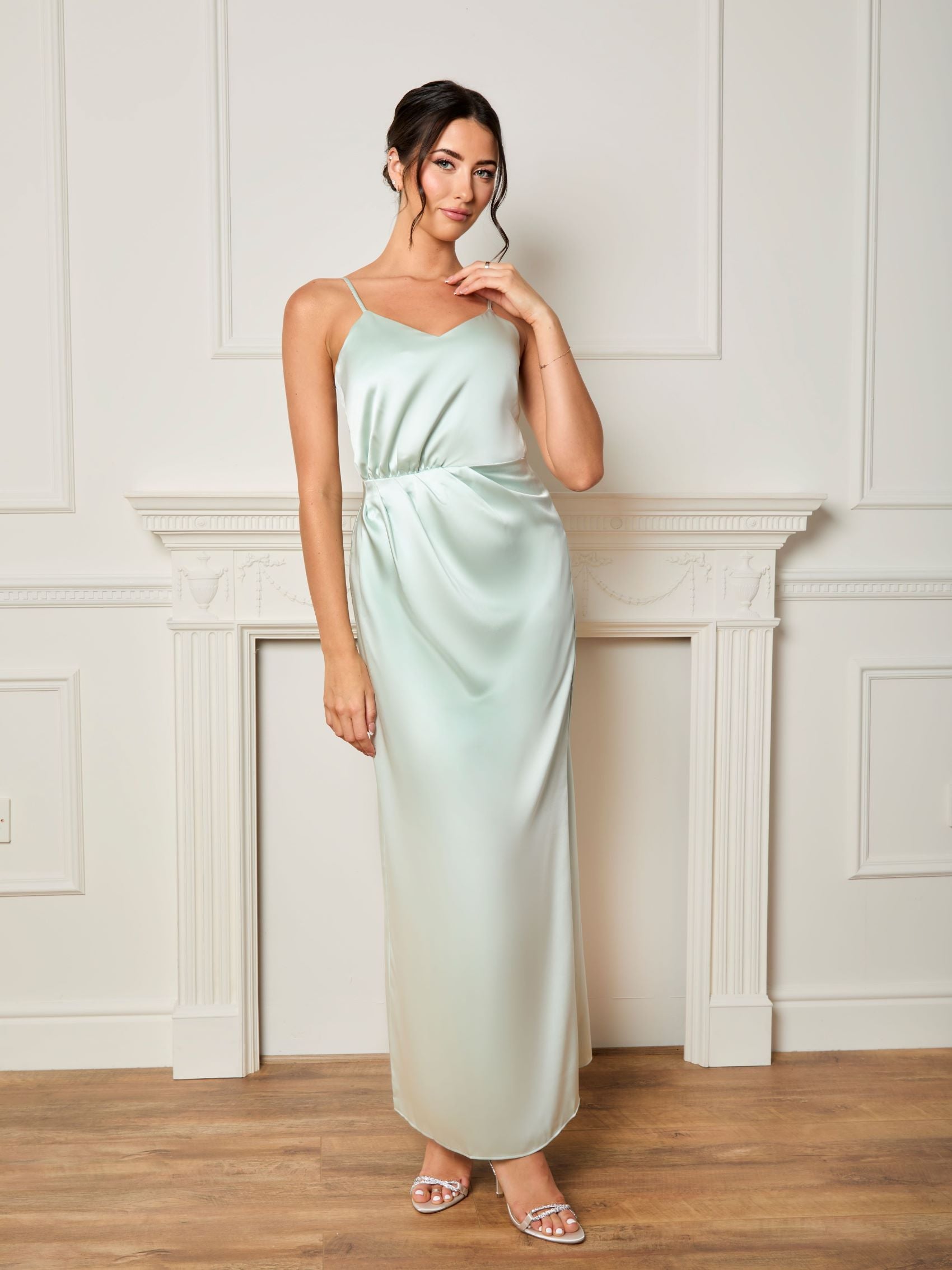 Satin Cami Strap Maxi Dress in Mint