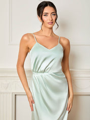 Satin Cami Strap Maxi Dress in Mint