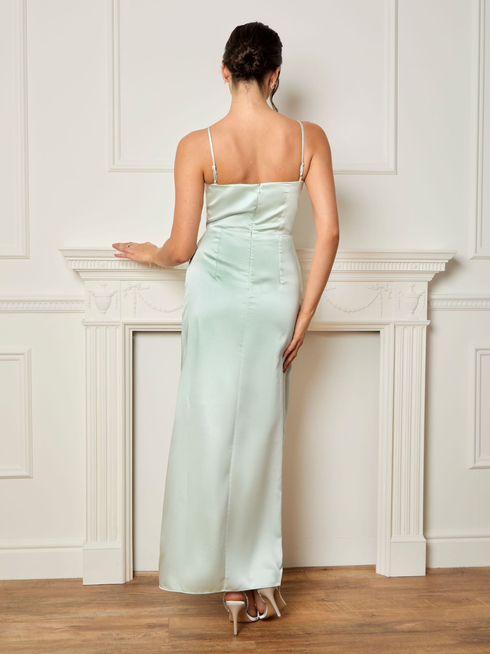 Satin Cami Strap Maxi Dress in Mint