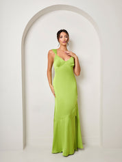 Satin Maxi Dress in Green