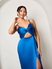 Twist Bodice Satin Maxi Dress in Cobalt