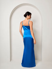 Twist Bodice Satin Maxi Dress in Cobalt