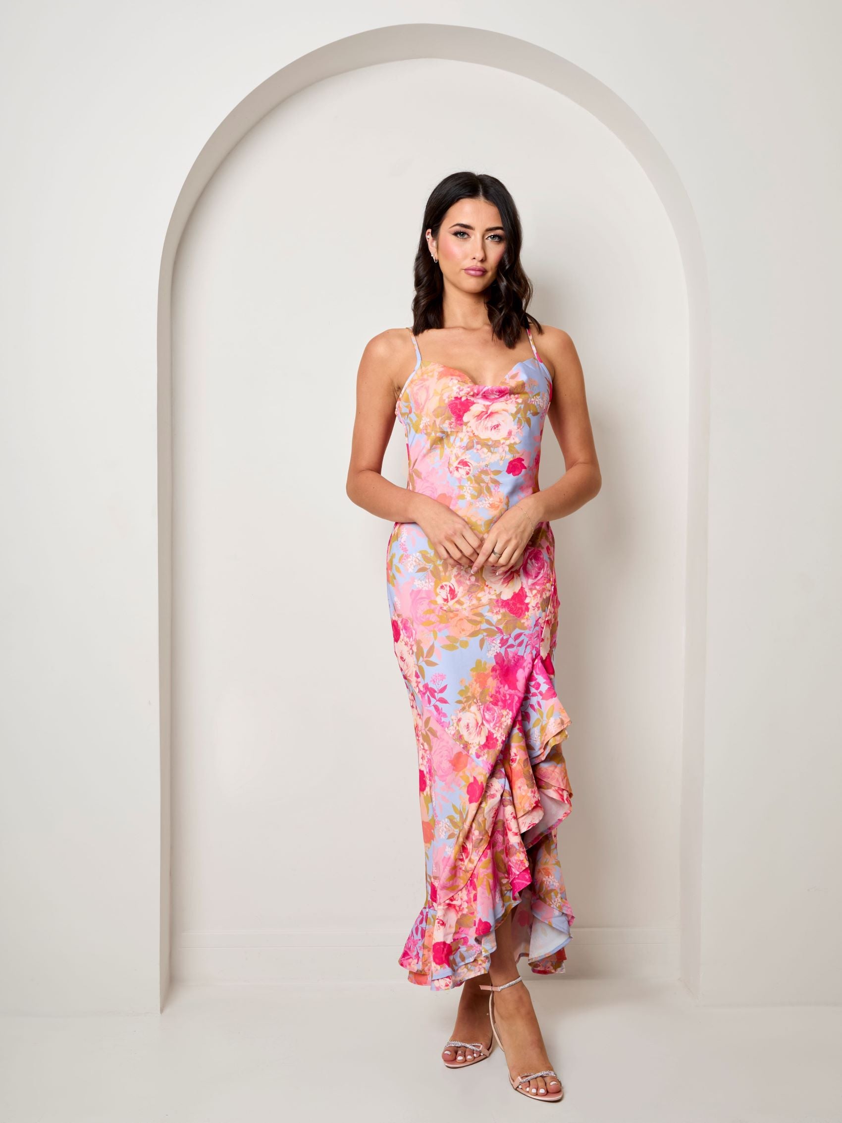 Cami Floral Print Ruffle Hem Maxi Dress in Multi