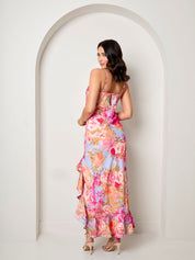 Cami Floral Print Ruffle Hem Maxi Dress in Multi