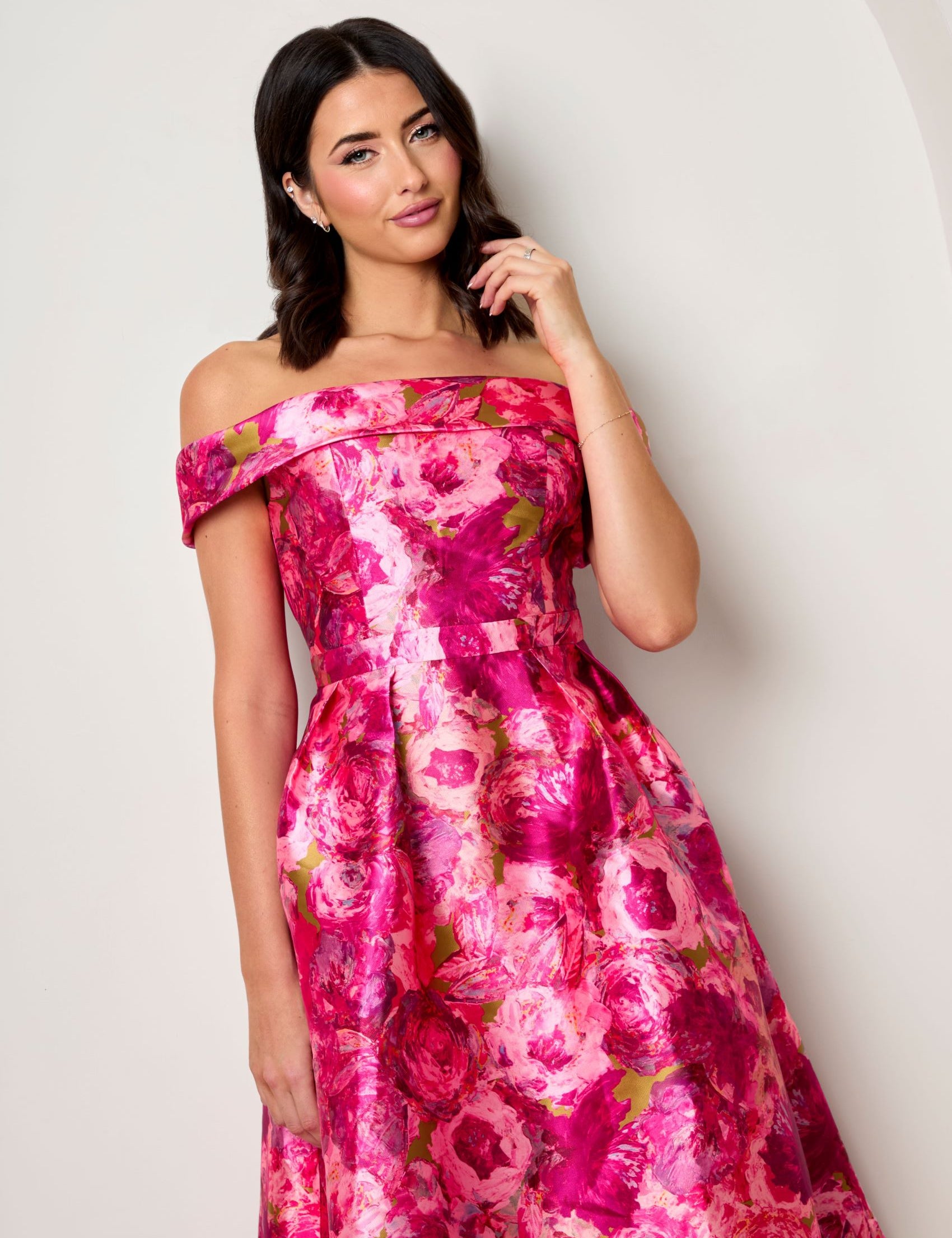 Bardot twill fit and flare dress in pink