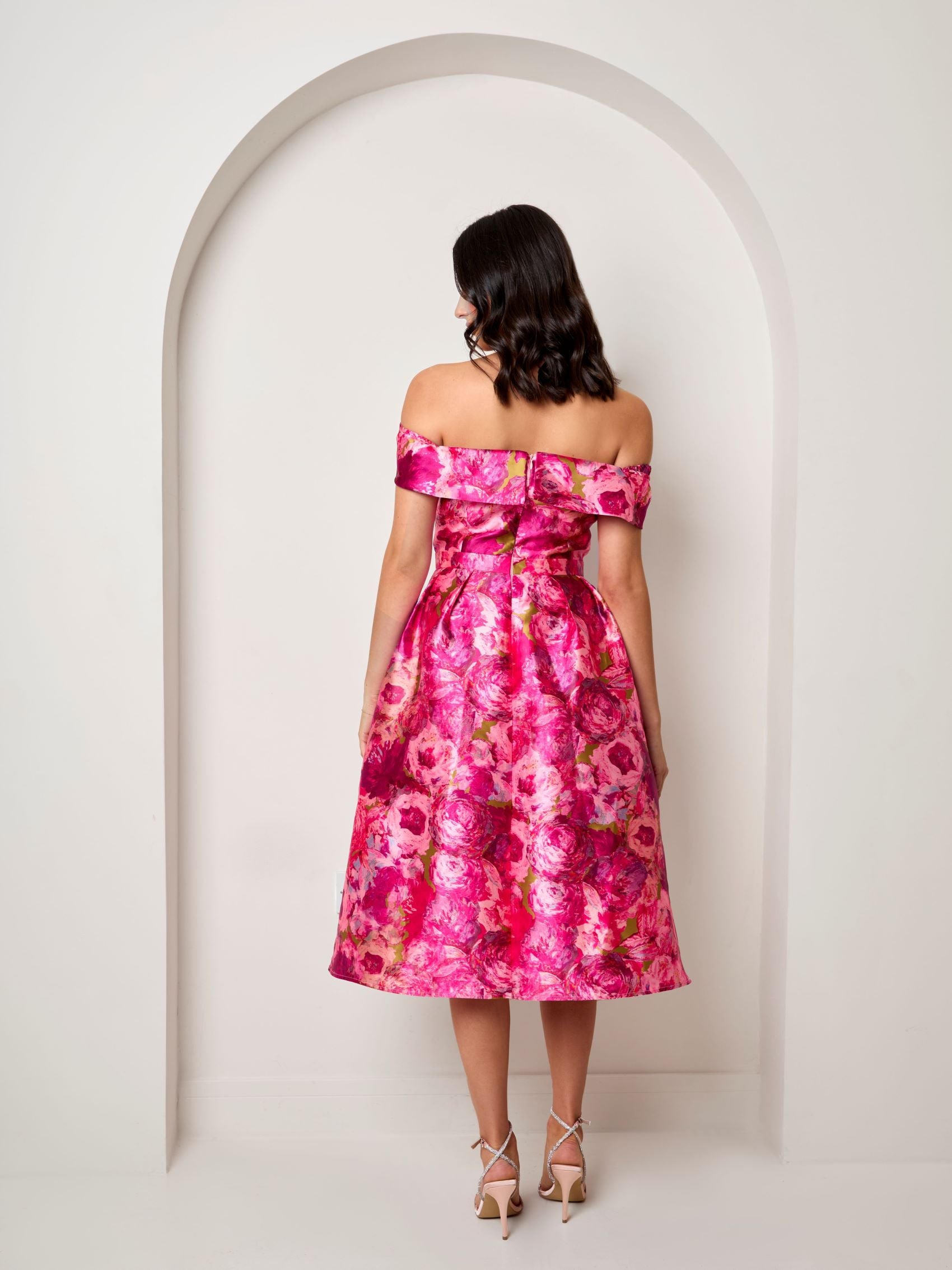 Bardot twill fit and flare dress in pink