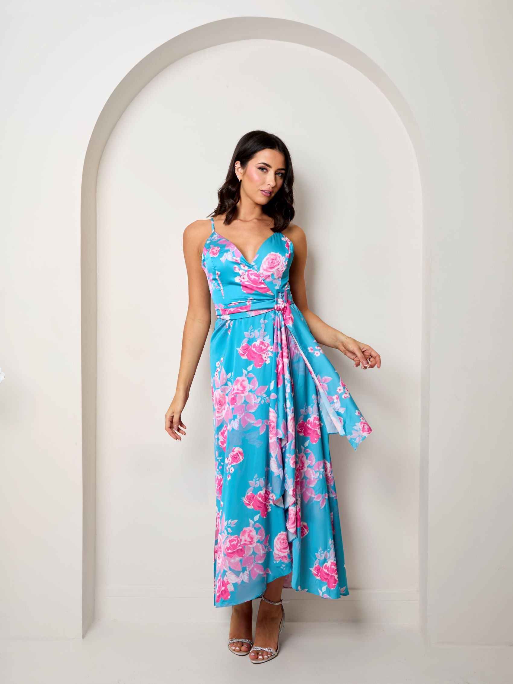 Chi Chi London Women's Cami Floral Wrap Midi Dip Hem Dress in Blue 16 Chi Chi London Women's Cami Floral Wrap Midi Dip Hem Dress in Blue 16
