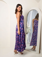 Cami Floral Print Wrap Midi Dress in Navy