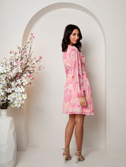 Plus Size Long Sleeve Floral Mini Dress in Pink