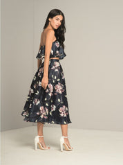 Floral Bandeau Peplum Top in Blue