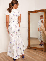 Ruffle Embroidered Maxi Dress in White
