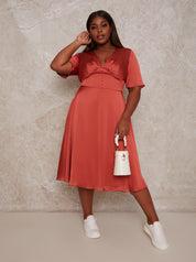 Plus Size Midi Day Dress with Angel Sleeves in Orange