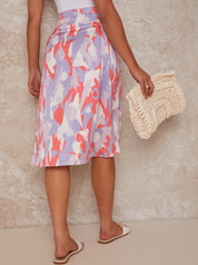 Graphic Print Wrap Detail Midi Skirt in Lilac