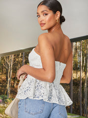 Sleeveless Broderie Anglais Peplum Hem Top in White