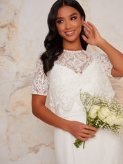 Petite Lace Overlay Bodice Maxi Wedding Dress in White