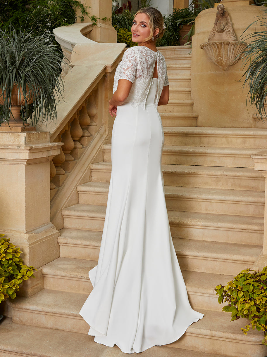maxi wedding dress Lace Overlay Bodice Maxi Wedding Dress in White