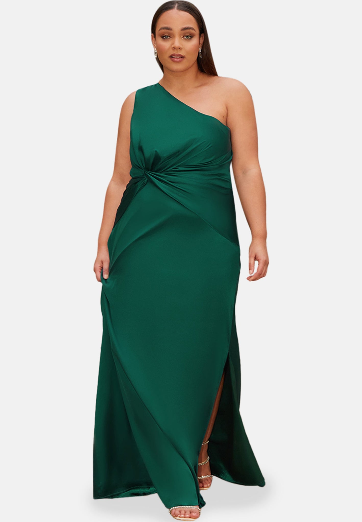 plus size one shoulder maxi dress Plus Size One Shoulder Maxi Dress in Green