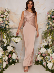One Shoulder Maxi Dress in Champagne