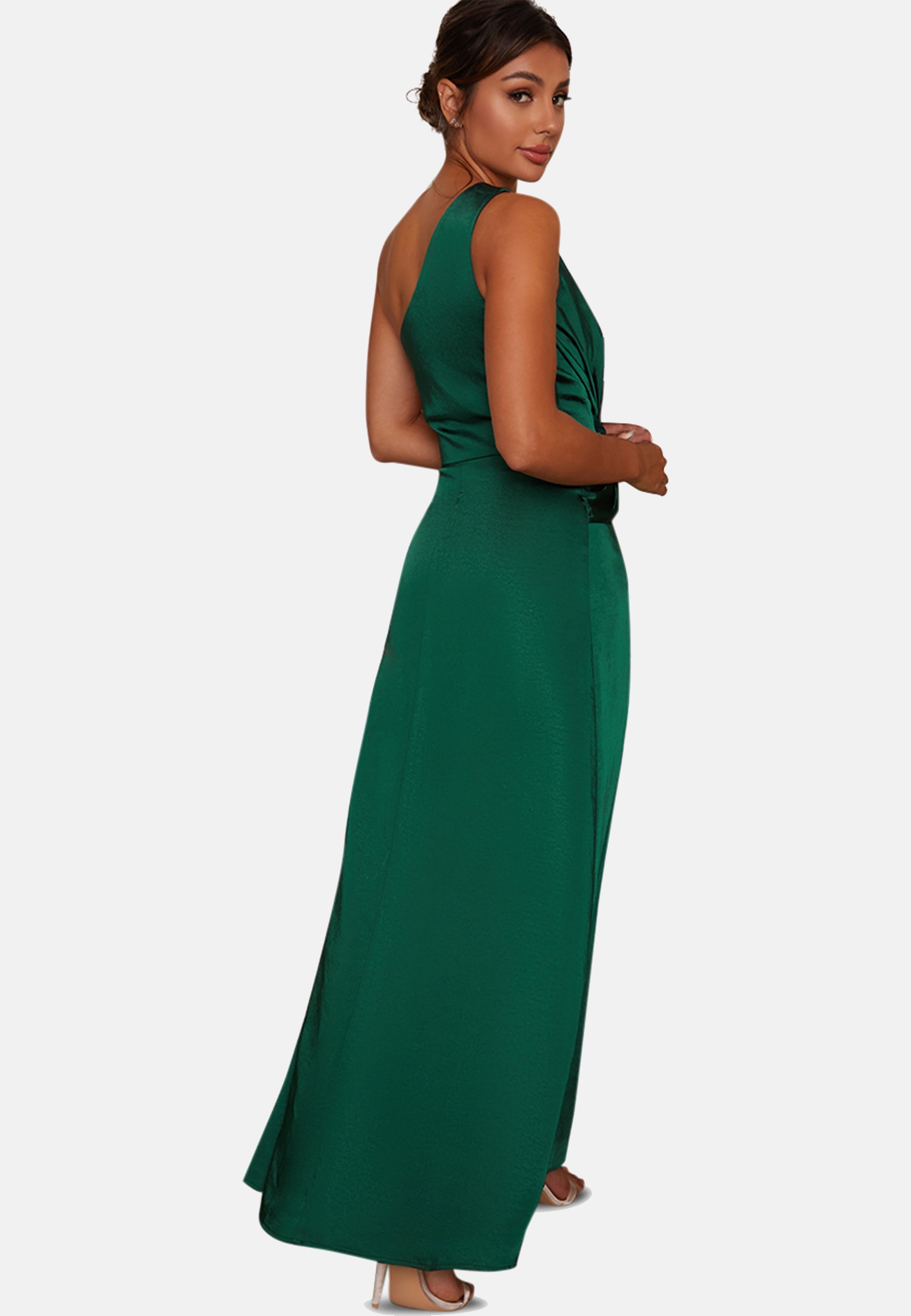 Chi Chi One Shoulder Satin Finish Maxi Dress in Green, Size 12 Chi Chi One Shoulder Satin Finish Maxi Dress in Green, Size 12