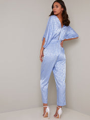 Silky Cape Detail Jumpsuit in Blue