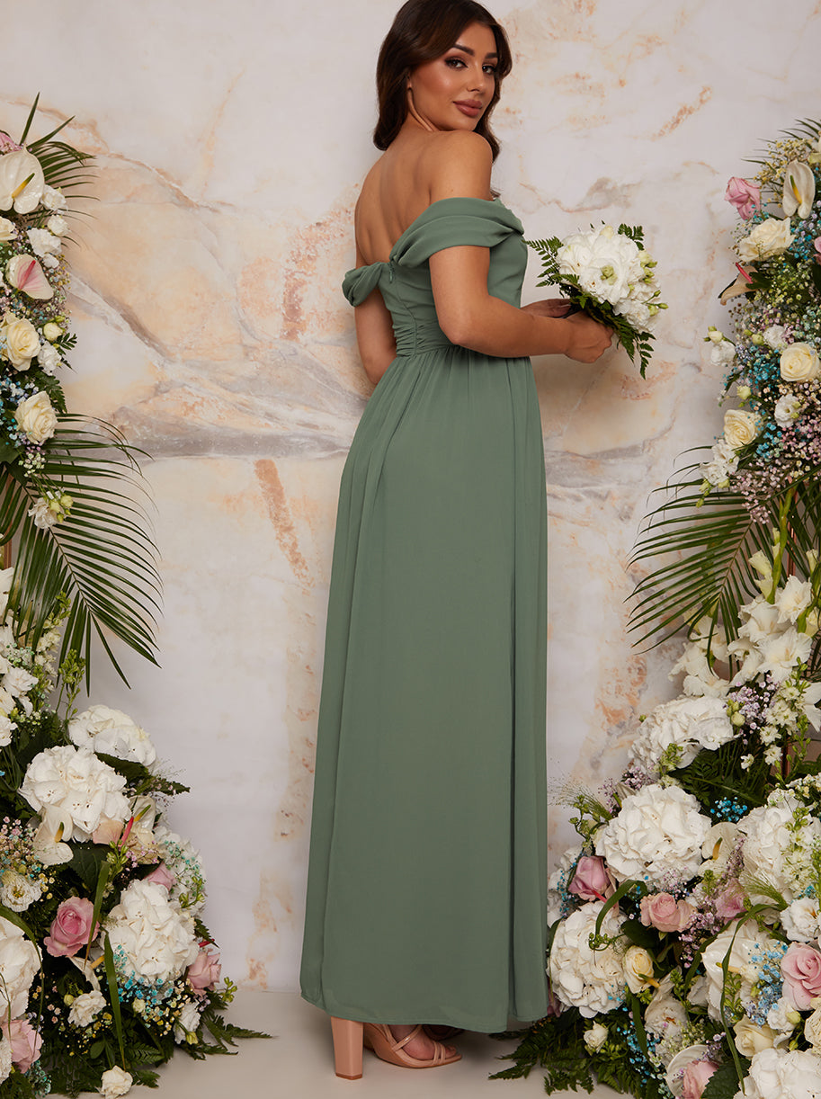 Bardot Draped Chiffon Maxi Dress in Green