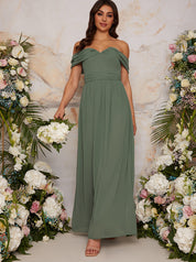 Bardot Draped Chiffon Maxi Dress in Green