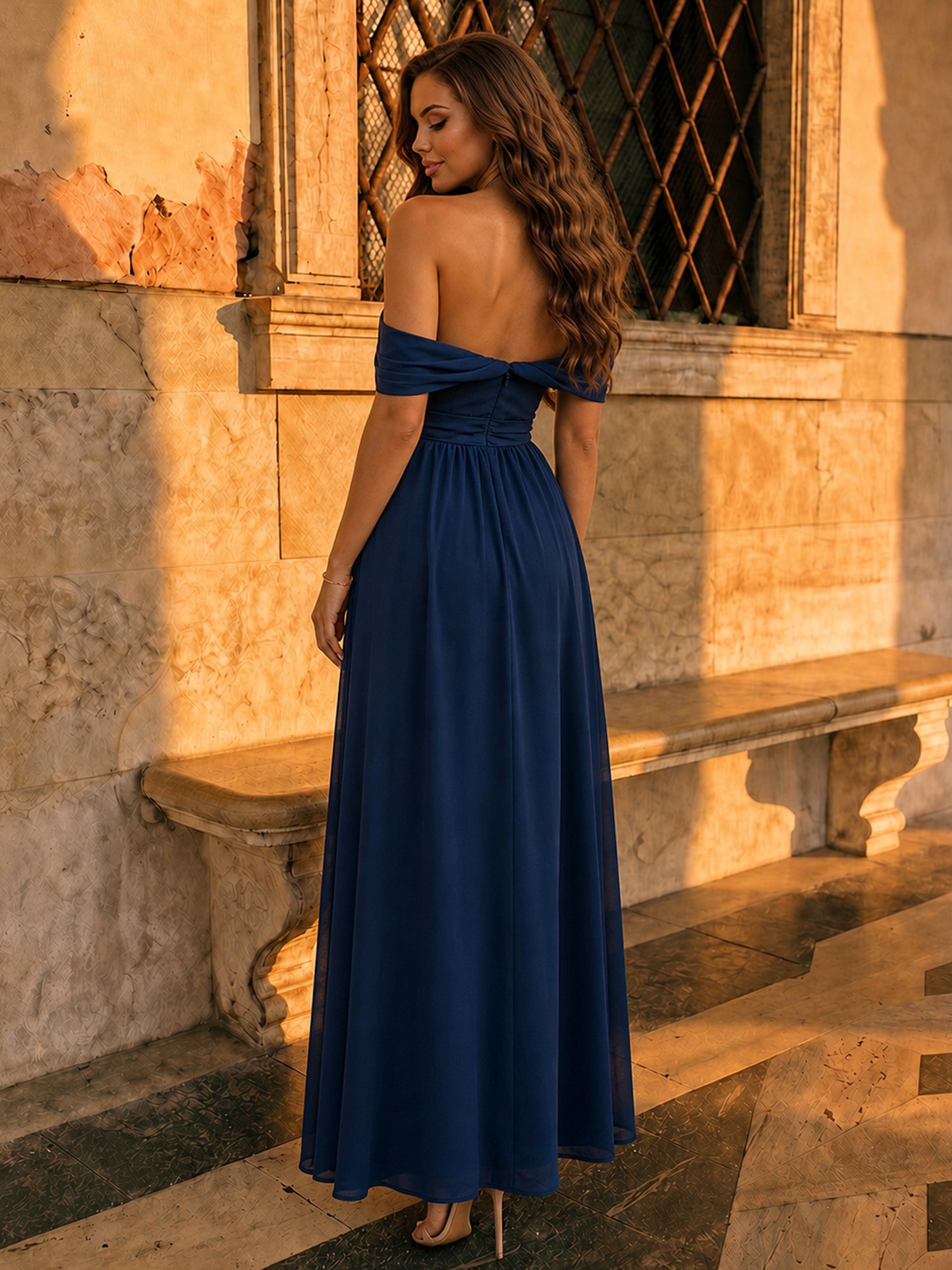 Bardot Draped Chiffon Maxi Dress in Blue
