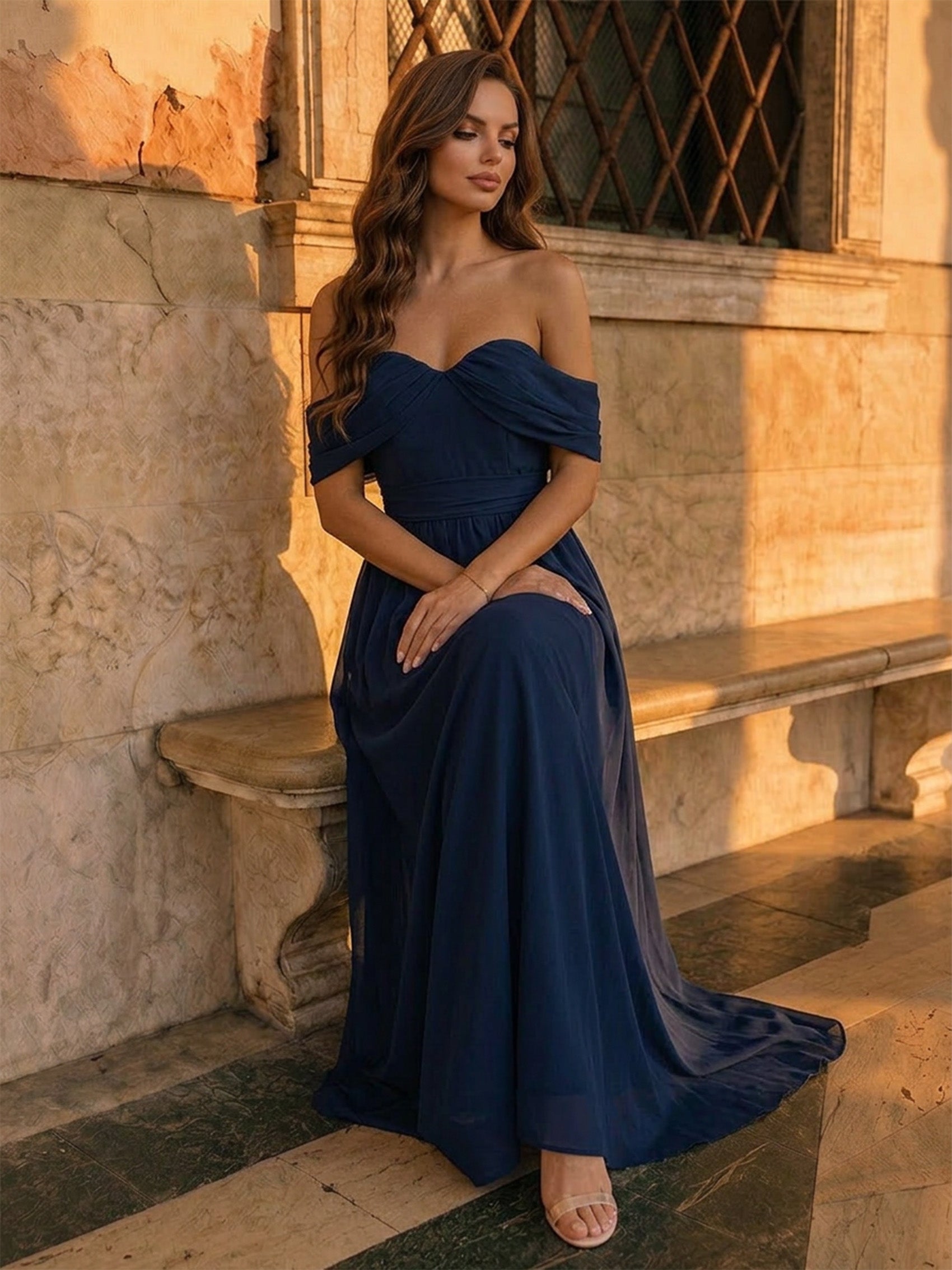 Bardot Draped Chiffon Maxi Dress in Blue