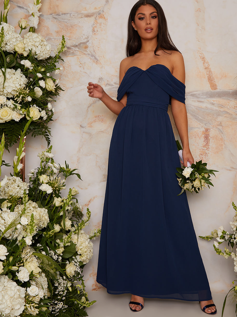 Bardot Draped Chiffon Maxi Dress