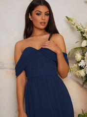 Bardot Draped Chiffon Maxi Dress in Blue