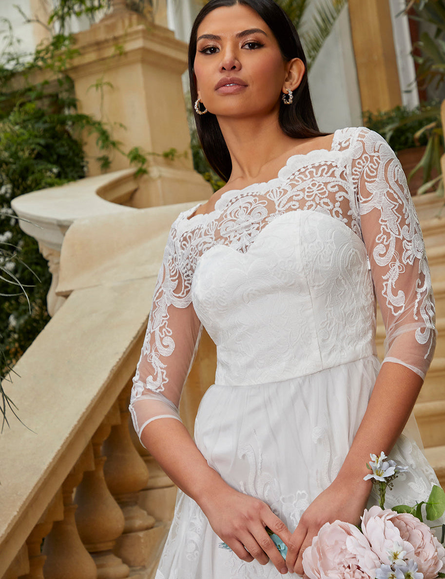 Lace Midi Wedding Dress in White