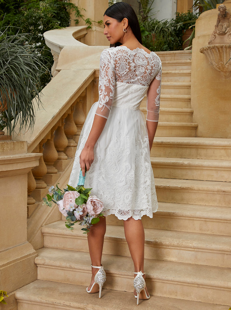 Lace Midi Wedding Dress in White
