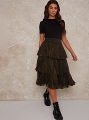 Ruffle Tiered Dip Hem Maxi Skirt in Gold