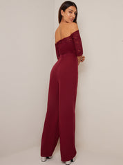 Bardot Embroidered Jumpsuit in Burgundy