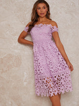 Bardot Premium Lace Midi Dress in Lilac