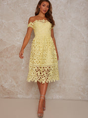 Bardot Premium Lace Midi Dress in Yellow