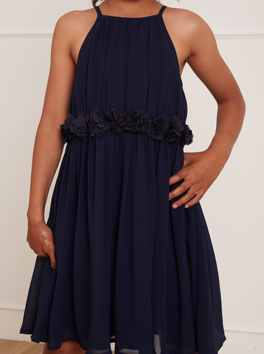 Girls Chiffon Flower Dress in Blue