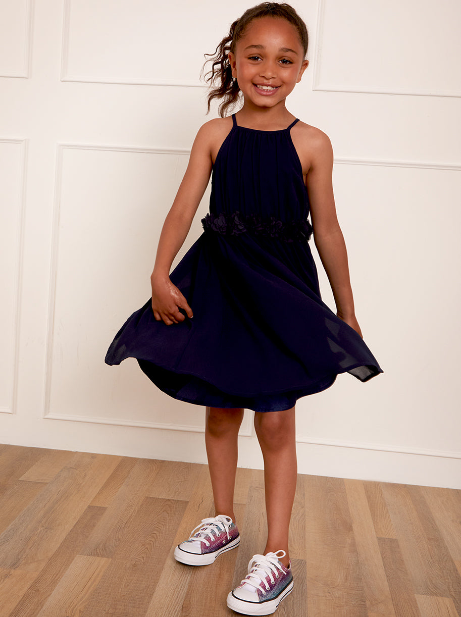 Girls Chiffon Flower Dress in Blue