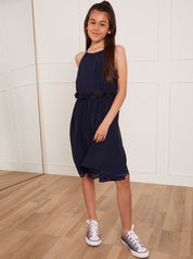 Older Girls Chiffon Flower Dress in Blue