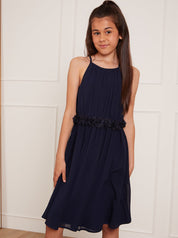Older Girls Chiffon Flower Dress in Blue