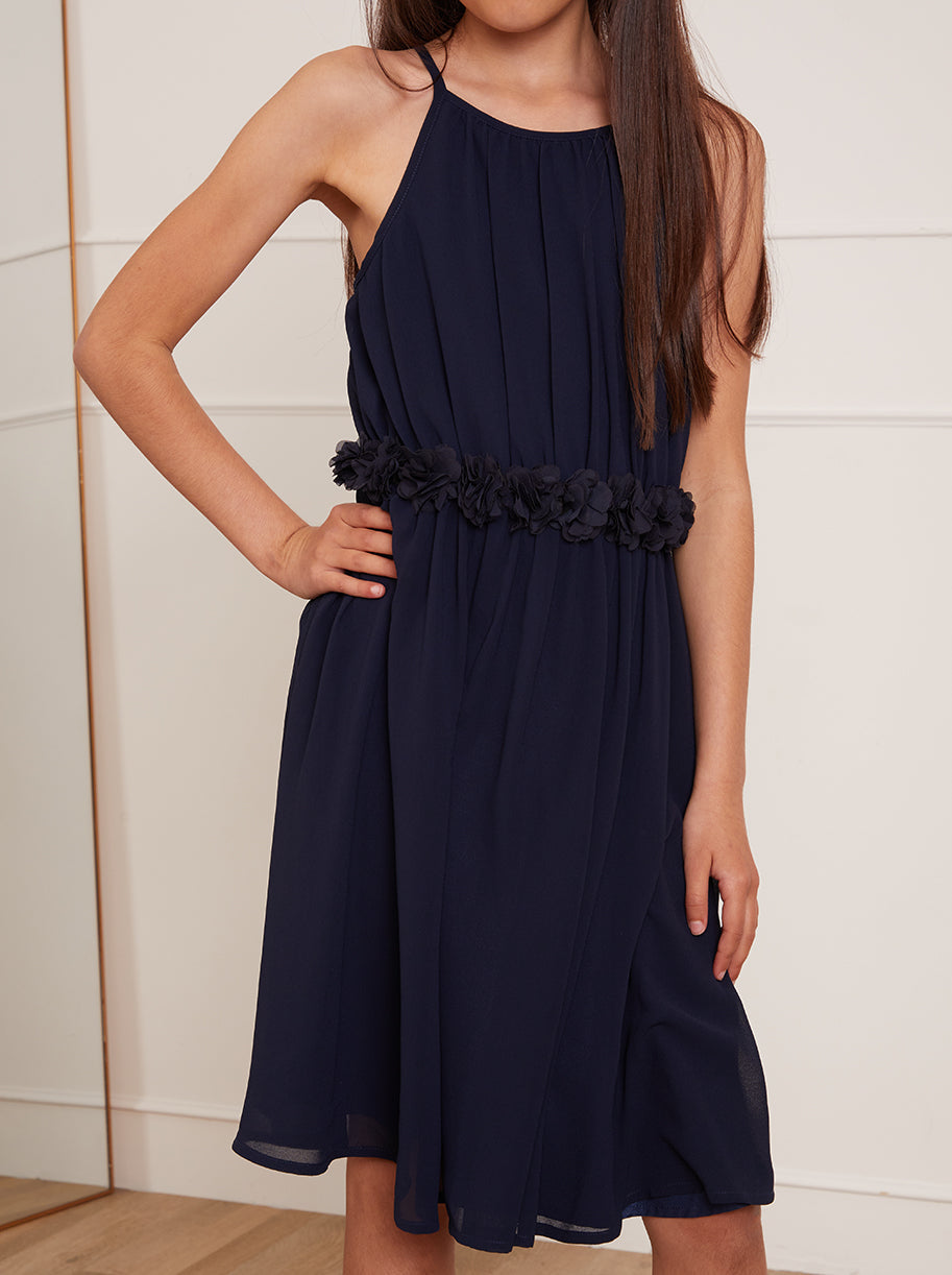Older Girls Chiffon Flower Dress in Blue