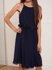 Older Girls Chiffon Flower Dress in Blue