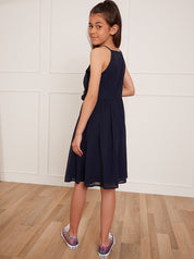 Older Girls Chiffon Flower Dress in Blue