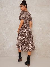 Wrap Short Sleeve Midi Dress in Black