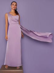 One Shoulder Satin Maxi Dress in Lilac